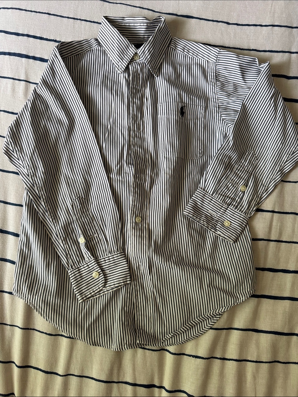 Ralph Lauren Boys Black and White Striped Button-Down Shirt